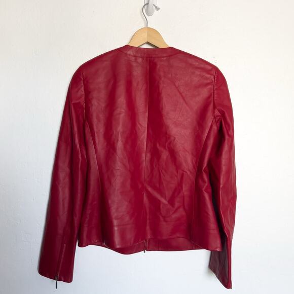 Lafayette 148 Leather Jacket Sz 4 Red Genuine Ruched Full Zip Y2K Small - Picture 2 of 8
